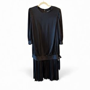 Vintage Just Desserts Black Drop Waist Side Tie Pleated Holiday Midi Dress 16